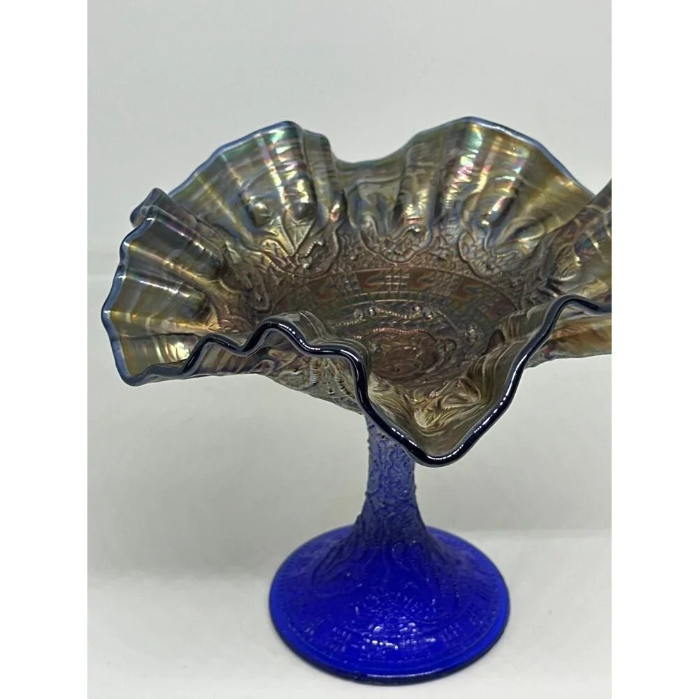 VTG‎ Fenton Persian Medallion Carnival Glass Compote Iridescent Pedestal Dish 6